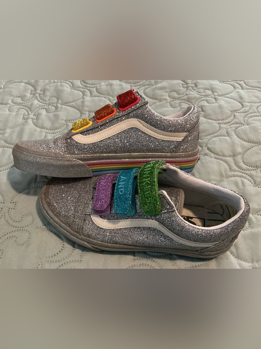 Vans x Flour Shop Old Skool V Glitter Rainbow Sneakers Shoes Women Size 6 Color
